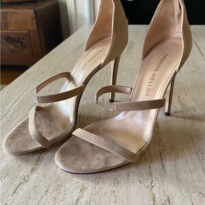 Tamara Mellon Nude Suede Strappy Heels Made in Italy